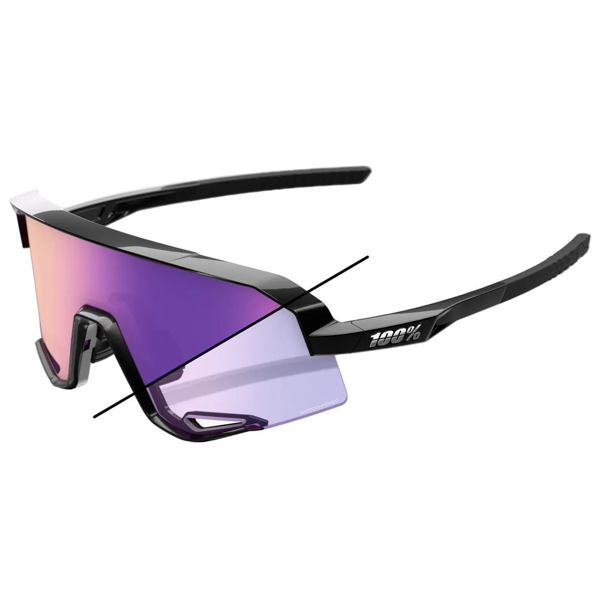 100% Slendale Glasses - Gloss Black Photochromic Purple Mirror