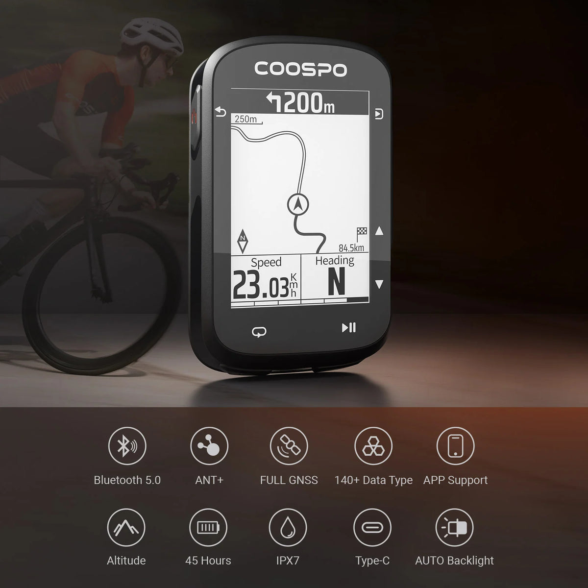 Coospo GPS CS500 Cycling Computer - Black